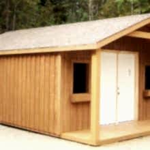 14 x 20 high board and batten with a 4 foot gable porch.